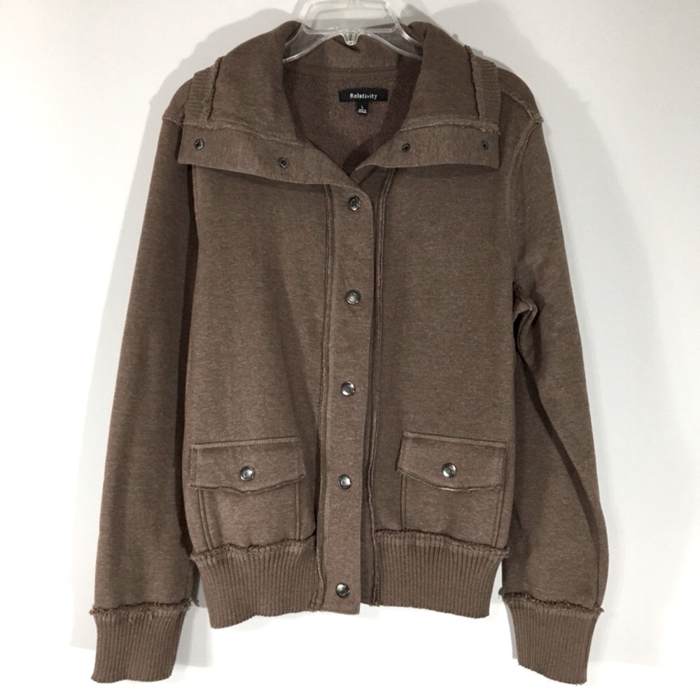 Relativity Mocha Mousse Fleece Snap Up Bomber Jacket‎ Size L